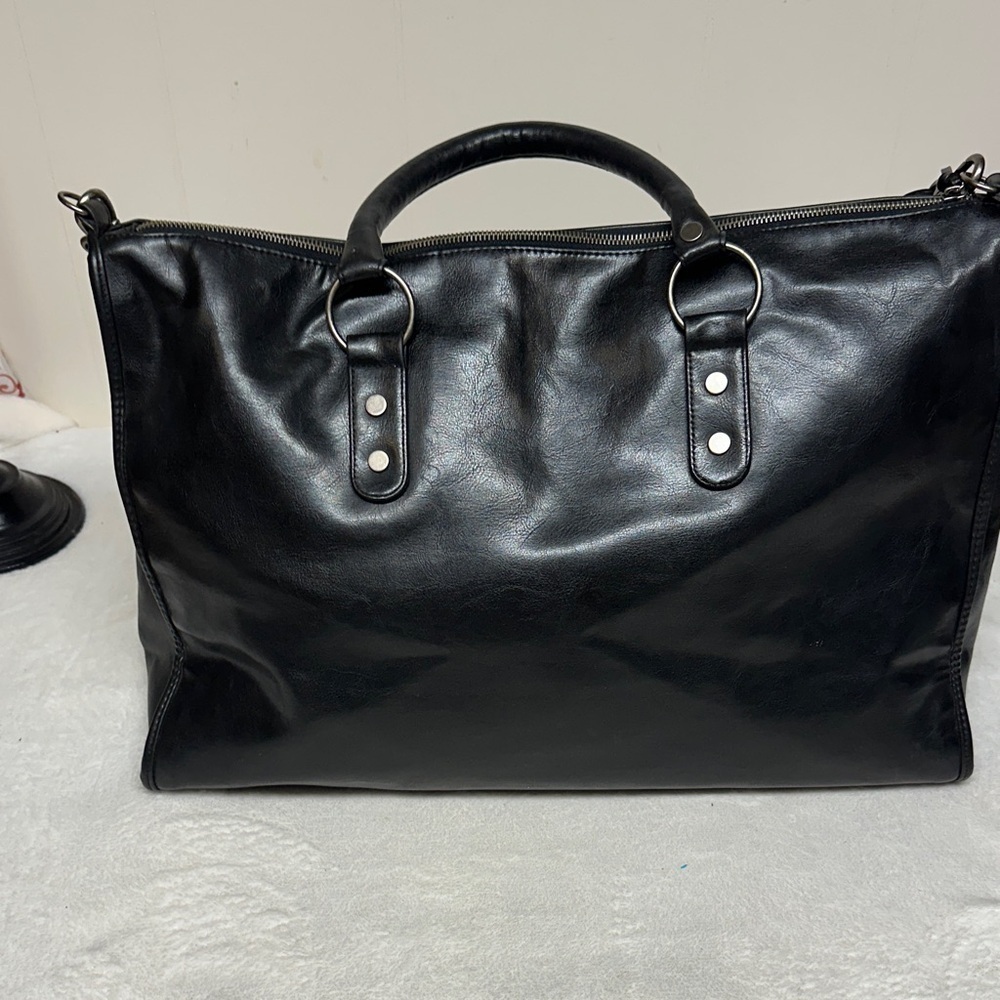 Harley-Davidson-Victoria Secret Black Leather Duffel/Tote Bag - Picture 6 of 16